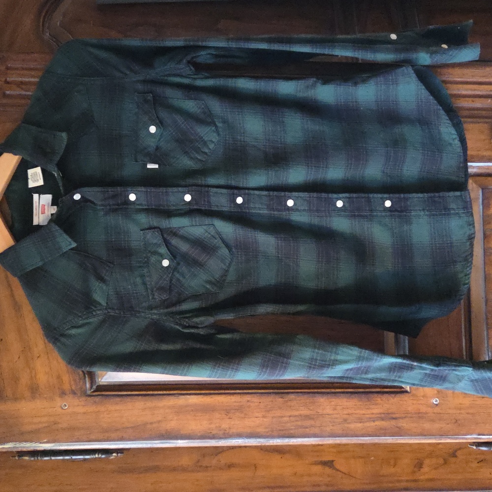 Levi's Women's Green Plaid Button Down 100% Cotton Shirt Size XS
